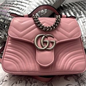 🧁 ❤️Gucci GG Marmont Top Handle Flap Bag Matelasse Leather Mini🧁